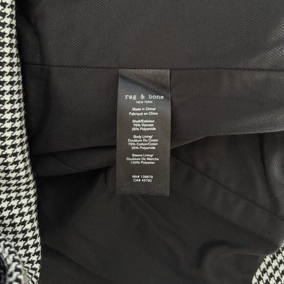 Rag & Bone Andre Black & White Check Houndstooth Blazer Jacket Size 4 - Picture 8 of 12